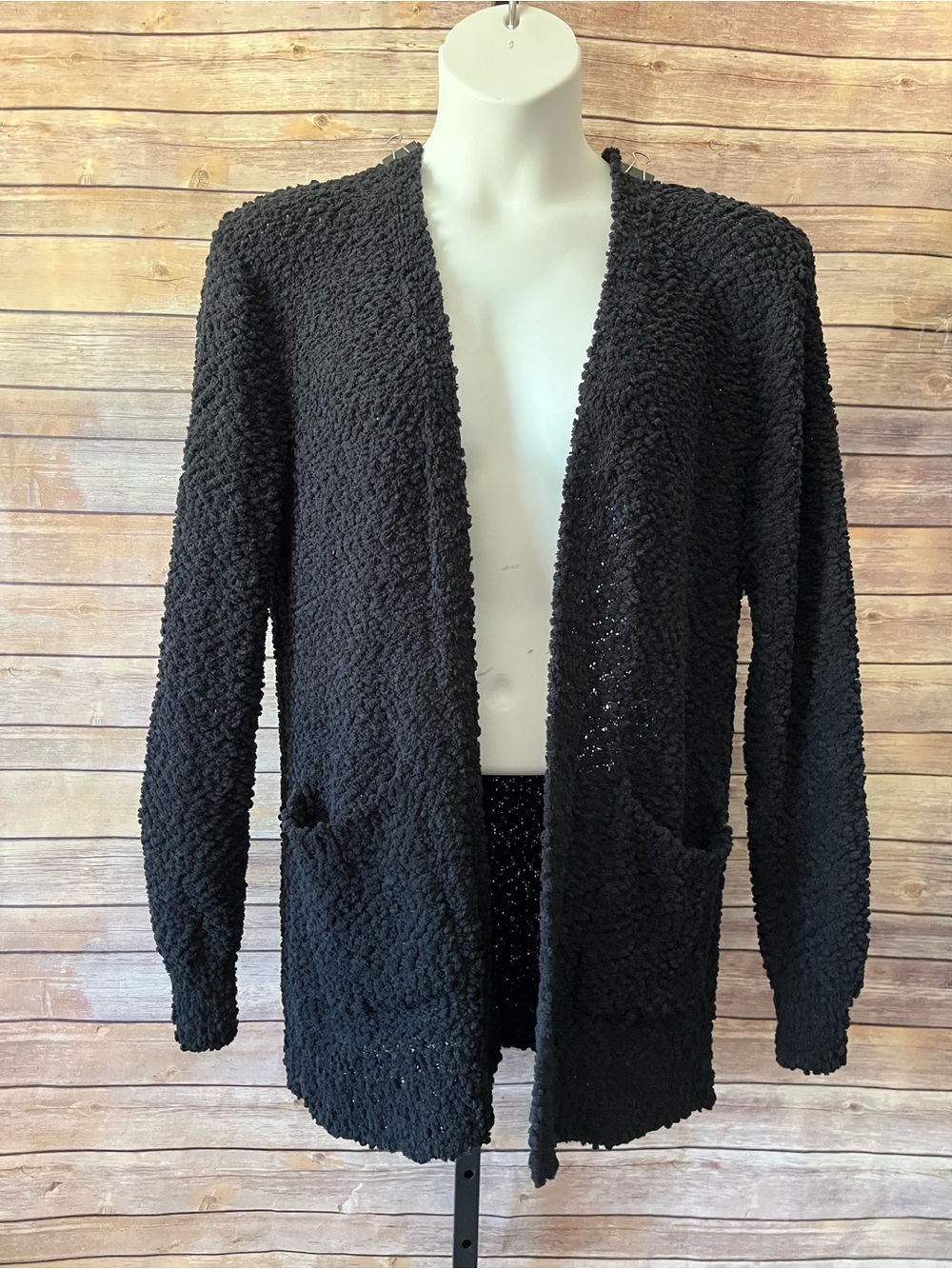 Zenana Black Popcorn Knit Open-Front Cardigan - Size 1X
